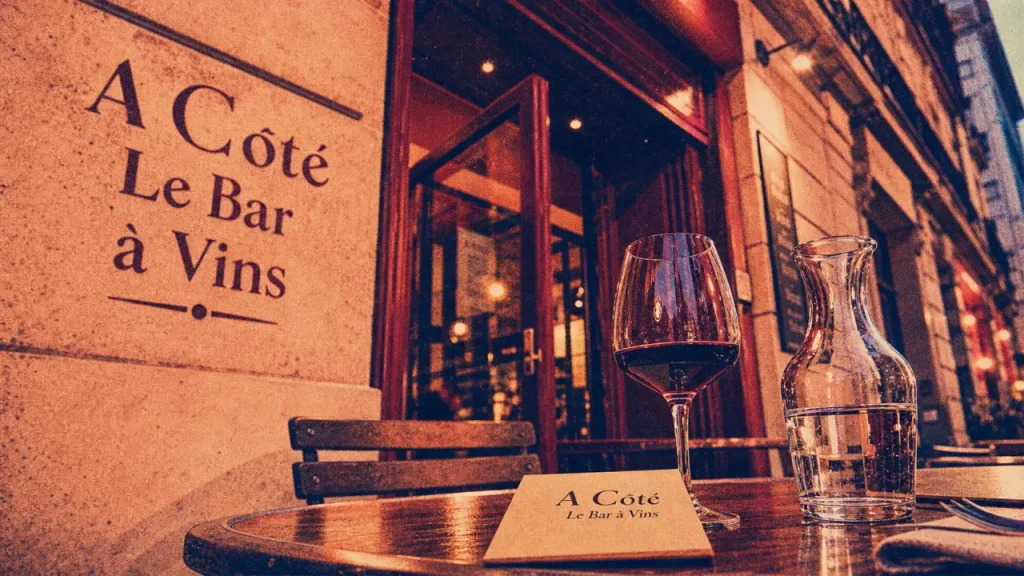 a côté le bar à vins Paris 14, façade et table terrasse