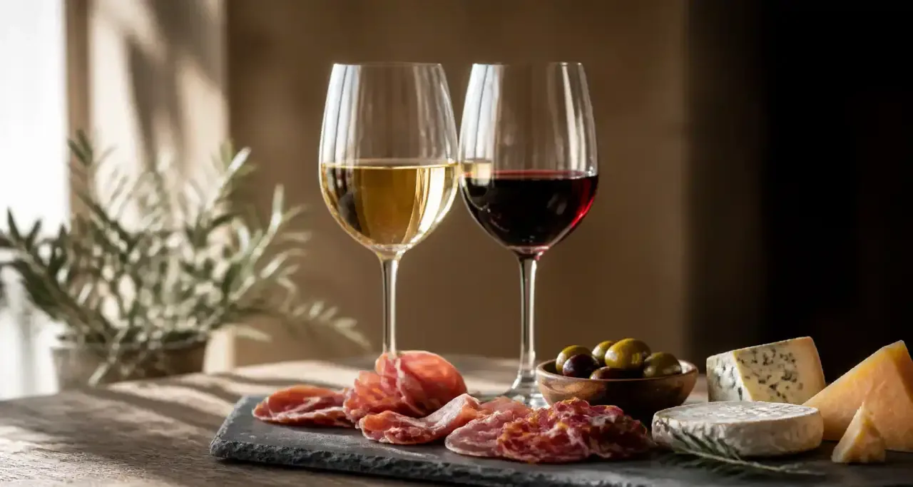 Ardoise élégante d'accords mets et vins, charcuterie et fromages