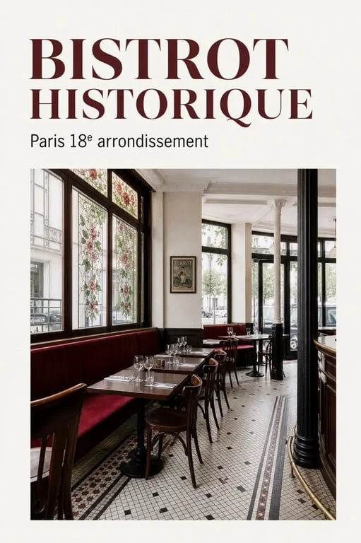 La Renaissance Paris 18, bistrot historique avec vitraux, mosaïque et banquettes rouges