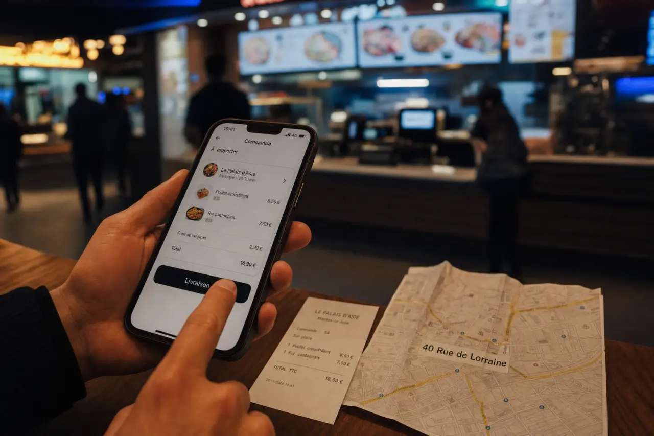 Food court Mantes : commande Uber Eats devant la vitrine