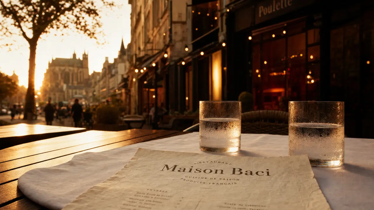 Maison Baci à Metz : terrasse Poulette, table en terrasse au golden hour