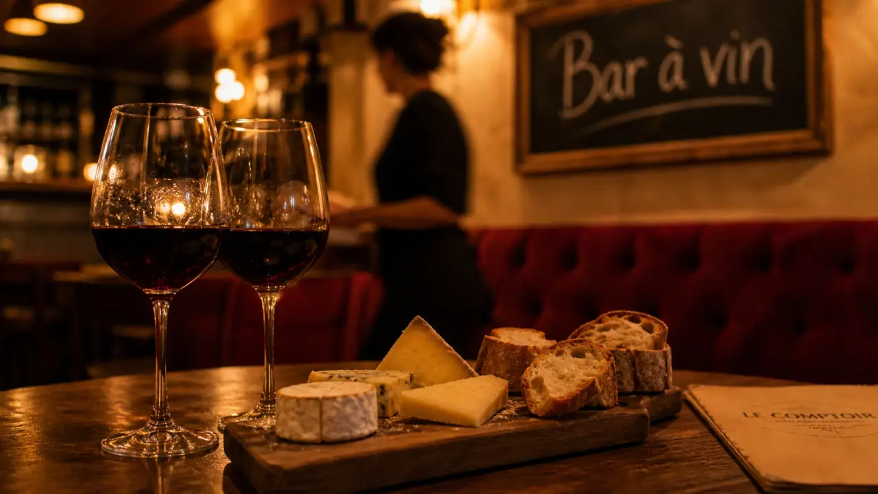 Bar à vin romantique paris : deux verres de vin rouge sur table