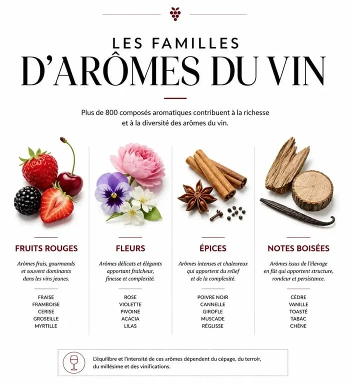 Classification des familles d'arômes pour coffret d'arômes du vin