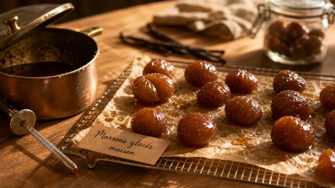 Recettes des marrons glacés : marrons glacés brillants sans casse sur grille de séchage