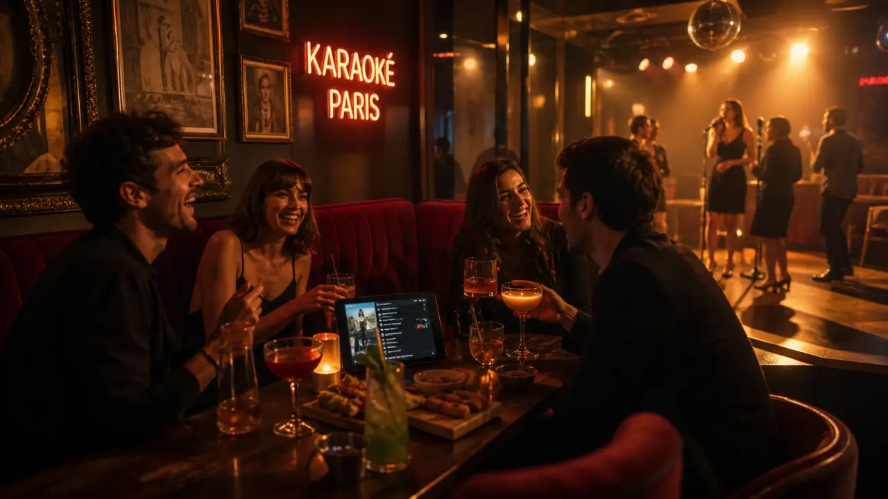 Restaurant karaoké paris : amis en box privatif avec cocktails et piste de danse