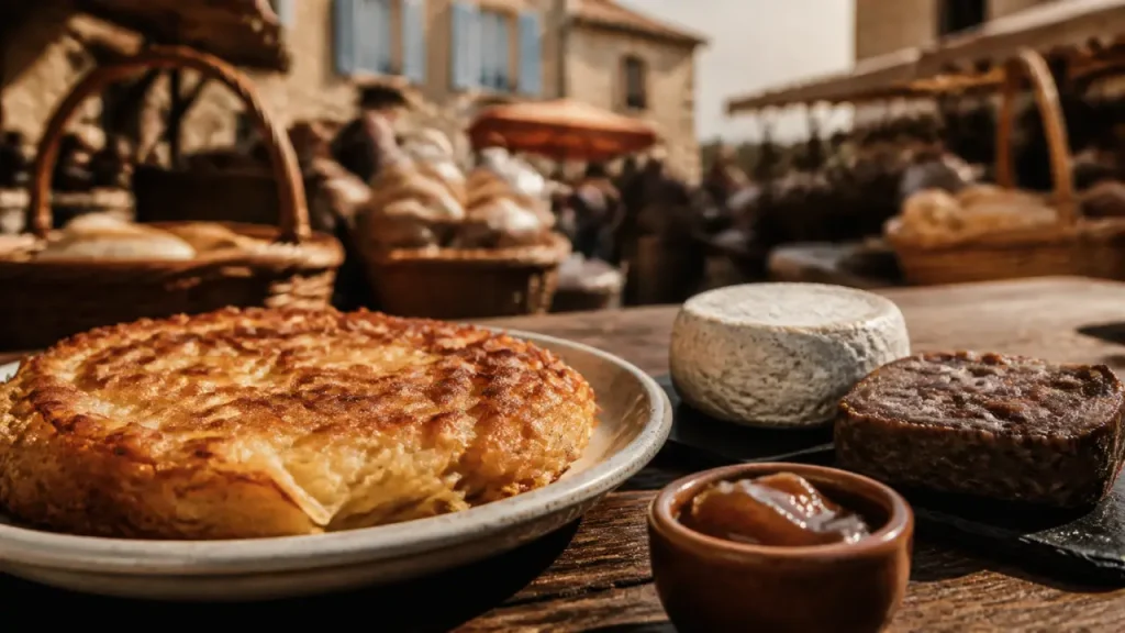Spécialité ardèche : crique, picodon et caillette sur table