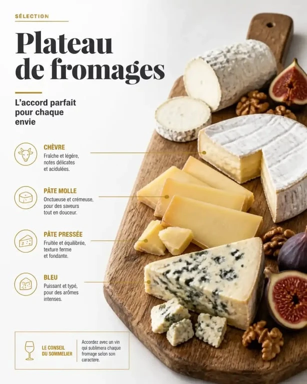 Plateau de fromages pour un apéritif dînatoire réussi avec accords vins