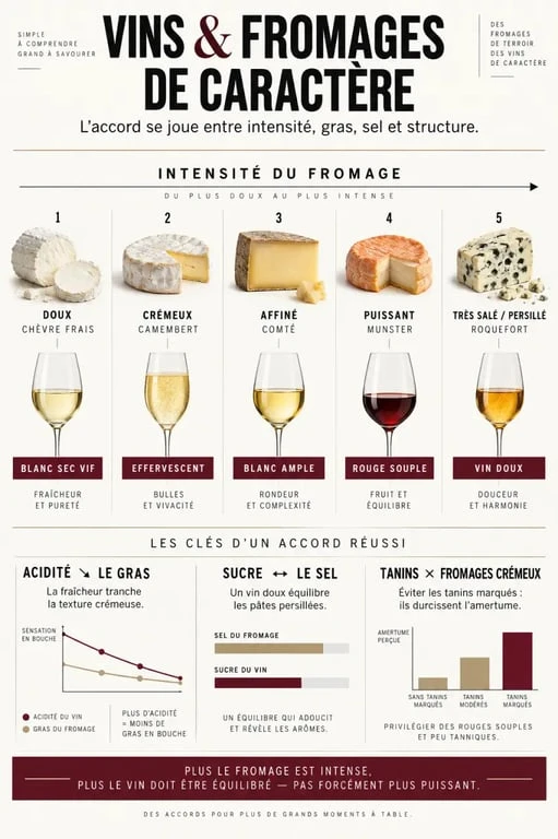 Infographie pour comprendre comment associer les vins et les fromages de caractère