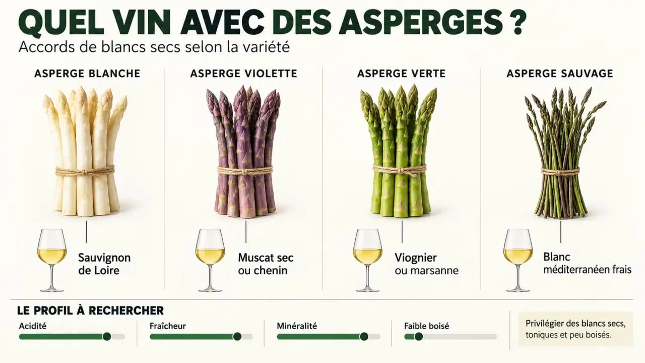 Quel vin avec des asperges : accords entre asperges blanches, violettes, vertes et sauvages et vins blancs secs