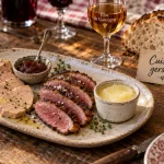 Gastronomie gers : foie gras mi-cuit, magret et armagnac sur table du Gers