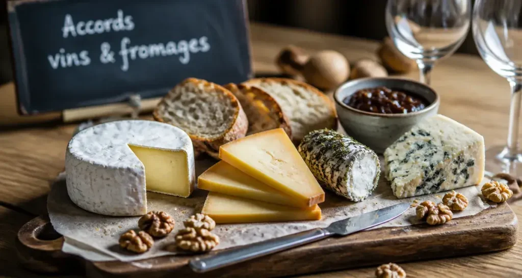 Guide pour accorder les vins et les fromages pour un apéritif : plateau de fromages et vins