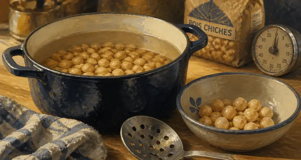 Préparation pois chiche : pois chiches en trempage et cuisson