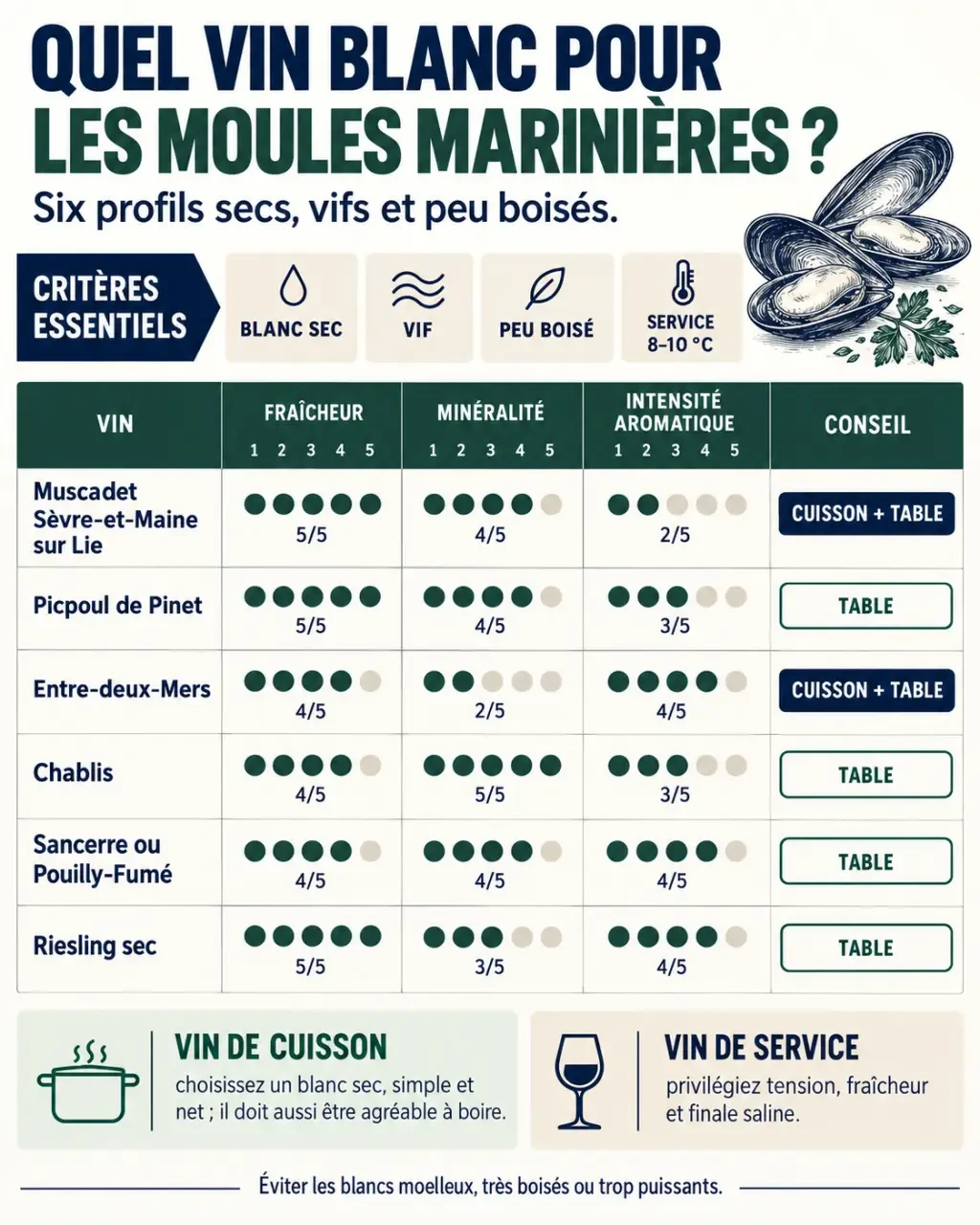Infographie comparative : quel vin blanc pour les moules marinières ?
