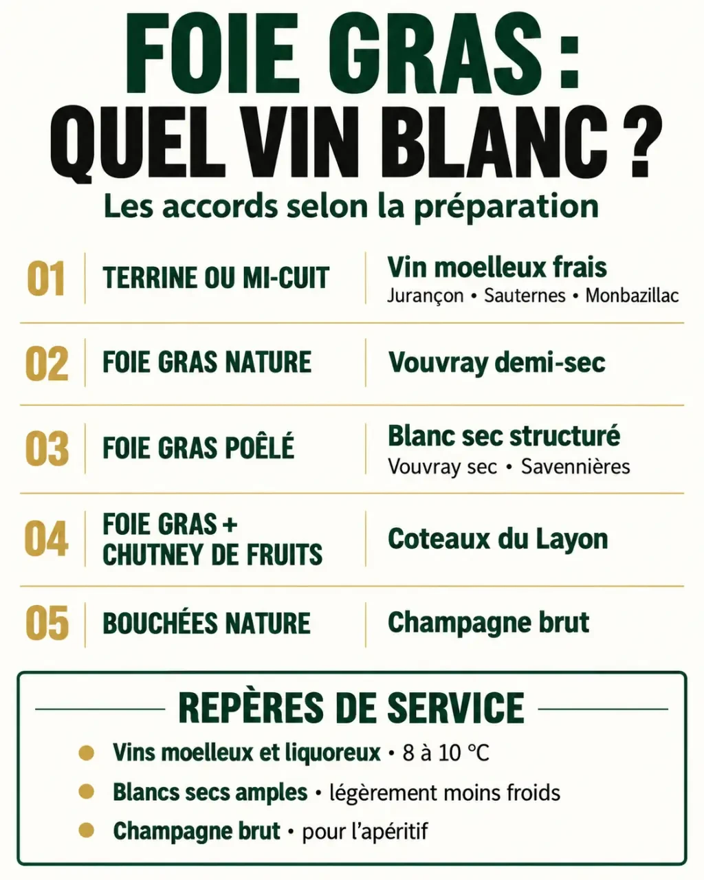 Infographie comparative pour choisir un vin blanc avec du foie gras selon la préparation