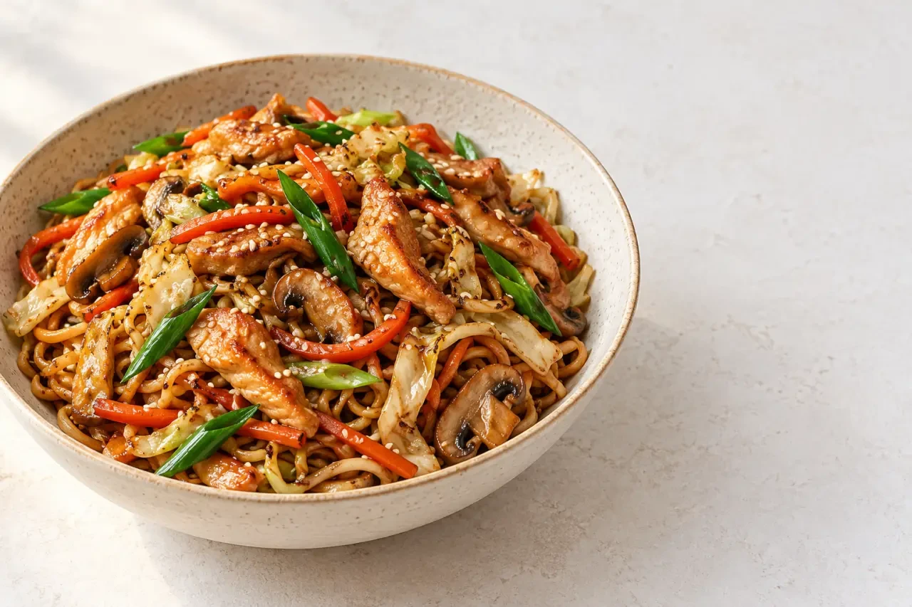 Idées recettes asiatiques : nouilles sautées au poulet et aux légumes