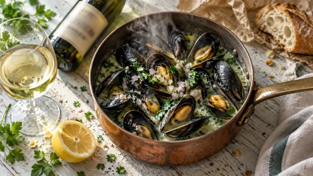 Quel vin blanc pour les moules marinières : vin blanc sec, peu boisé