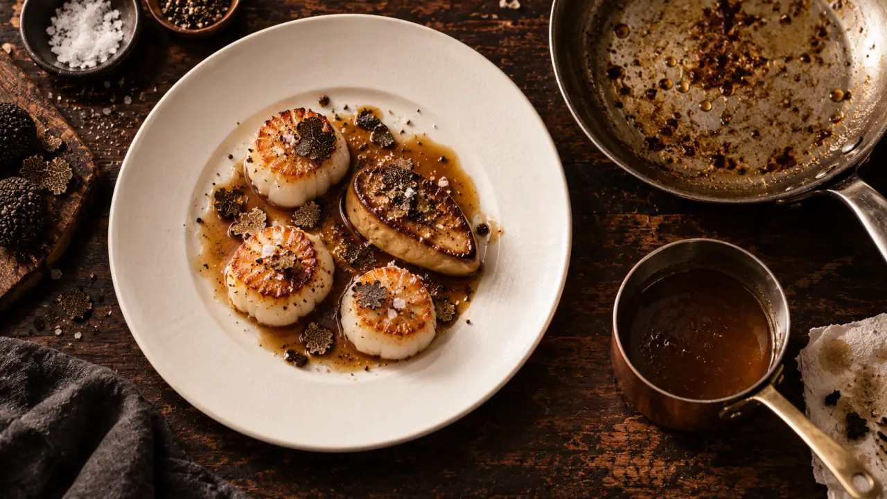 Recettes gastronomiques faciles : Saint-Jacques, foie gras et sauce