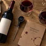Température d un vin rouge : bouteille et thermomètre, 20°C