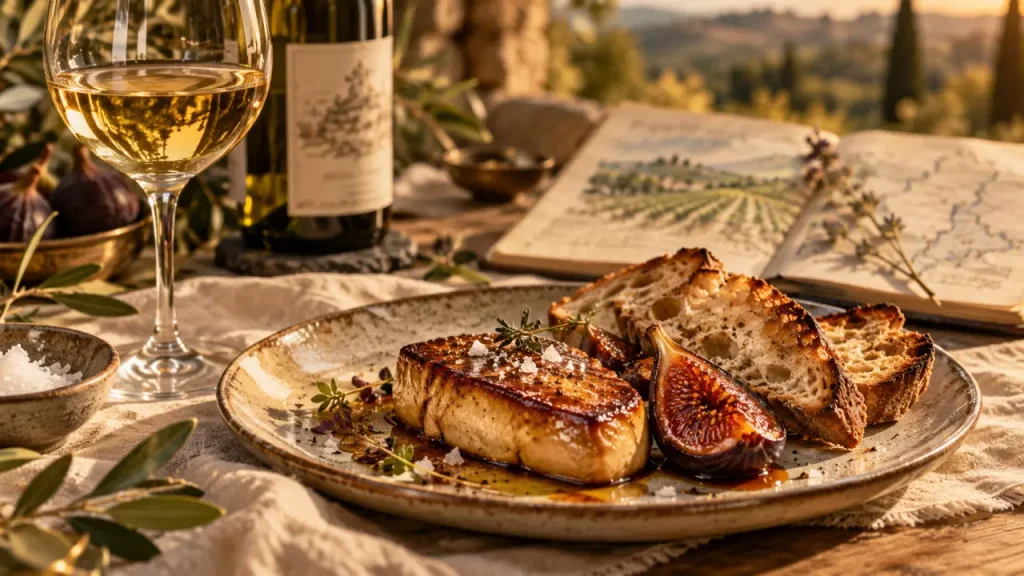 Vin blanc foie gras : foie gras poêlé, accord vin blanc sec et figue confite.