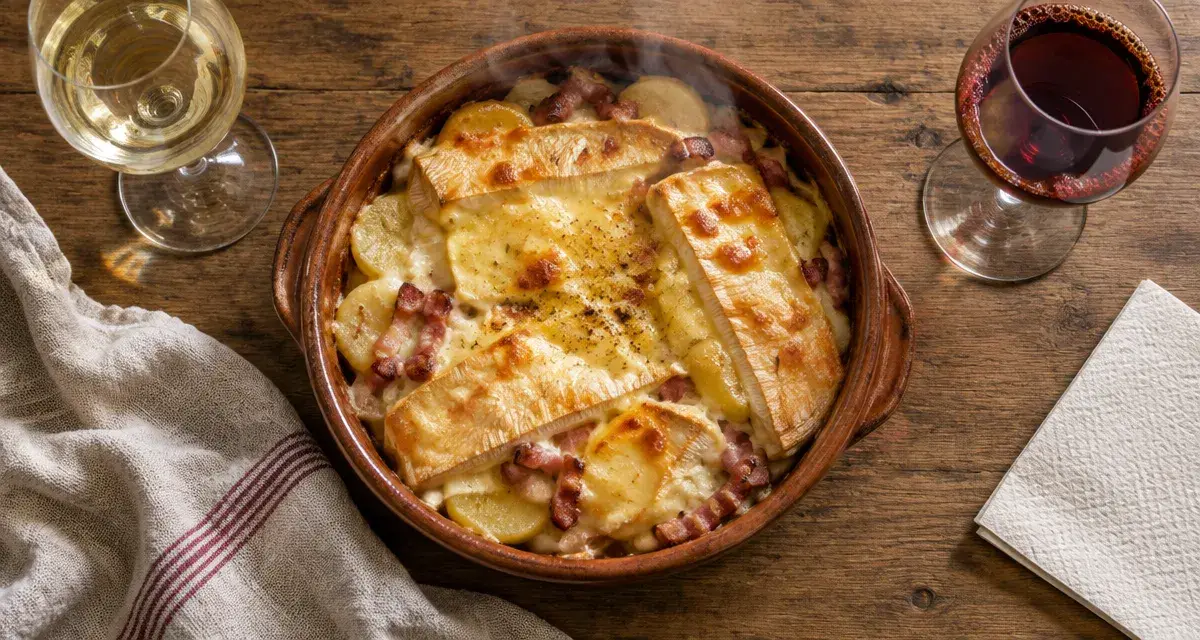 Vin rouge et tartiflette : rouge léger, peu tannique, reblochon gratiné
