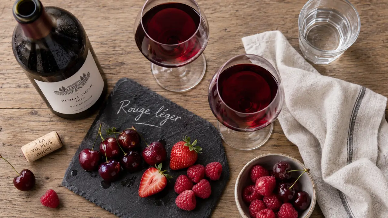 Vin rouge léger aux fruits rouges, robe rubis